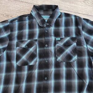 Dixxon Flannel Company Shirt Men 2XL Fifth Ave Black Teal Plaid Button Up Bamboo